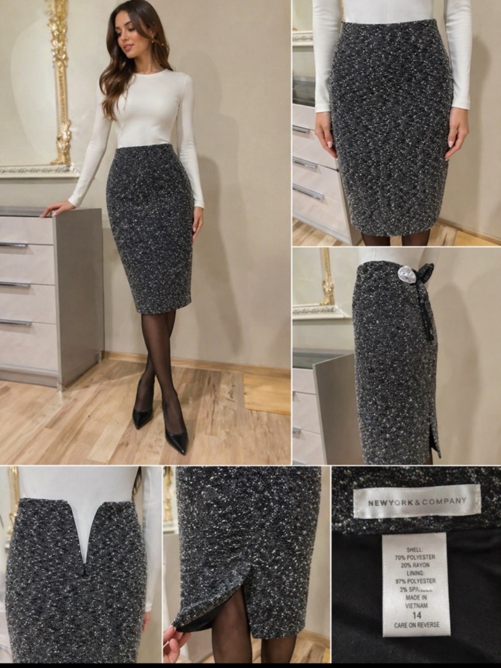New York & Company Black Sparkle Tweed Pencil Skirt #49